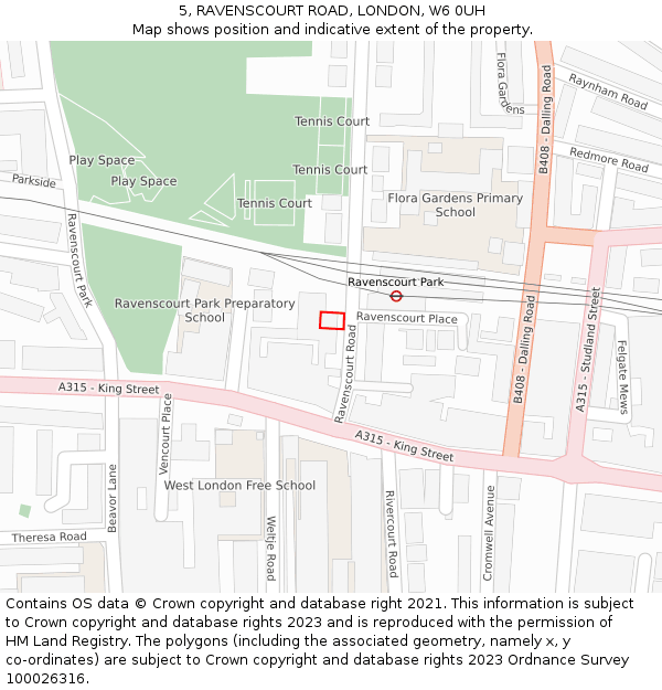 5, RAVENSCOURT ROAD, LONDON, W6 0UH: Location map and indicative extent of plot
