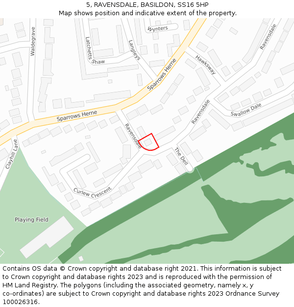 5, RAVENSDALE, BASILDON, SS16 5HP: Location map and indicative extent of plot