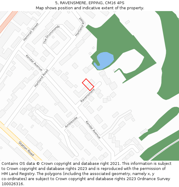 5, RAVENSMERE, EPPING, CM16 4PS: Location map and indicative extent of plot