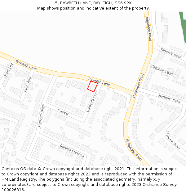 5, RAWRETH LANE, RAYLEIGH, SS6 9PX: Location map and indicative extent of plot