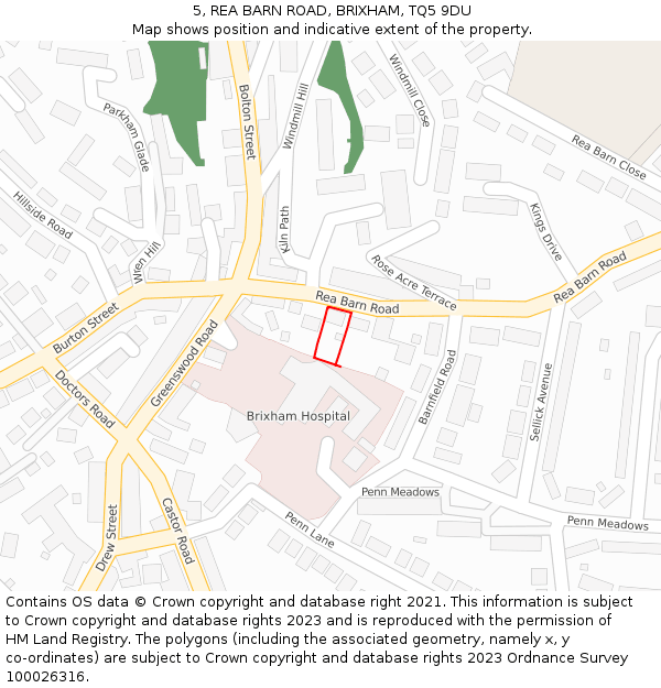 5, REA BARN ROAD, BRIXHAM, TQ5 9DU: Location map and indicative extent of plot