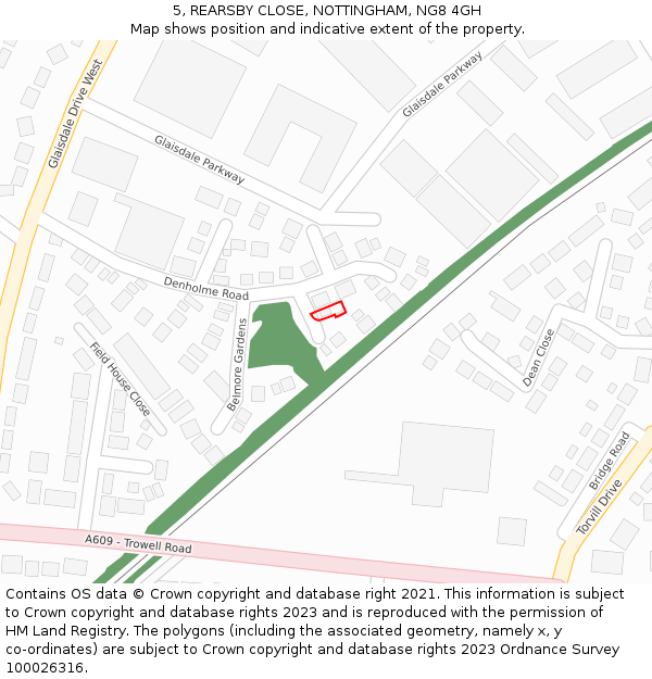 5, REARSBY CLOSE, NOTTINGHAM, NG8 4GH: Location map and indicative extent of plot