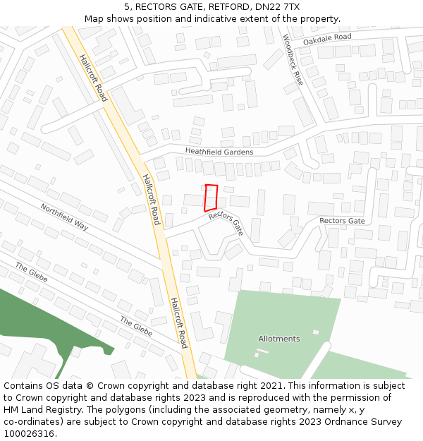 5, RECTORS GATE, RETFORD, DN22 7TX: Location map and indicative extent of plot