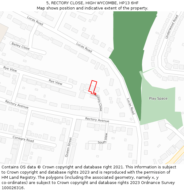 5, RECTORY CLOSE, HIGH WYCOMBE, HP13 6HF: Location map and indicative extent of plot