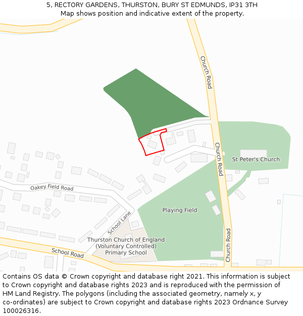 5, RECTORY GARDENS, THURSTON, BURY ST EDMUNDS, IP31 3TH: Location map and indicative extent of plot