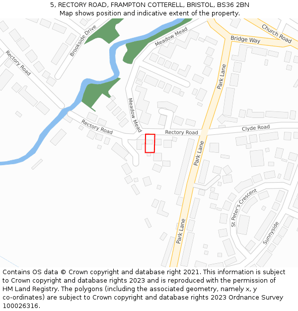 5, RECTORY ROAD, FRAMPTON COTTERELL, BRISTOL, BS36 2BN: Location map and indicative extent of plot