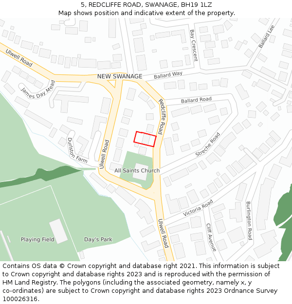 5, REDCLIFFE ROAD, SWANAGE, BH19 1LZ: Location map and indicative extent of plot