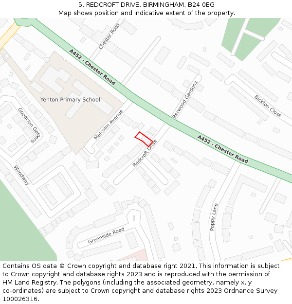 5, REDCROFT DRIVE, BIRMINGHAM, B24 0EG: Location map and indicative extent of plot