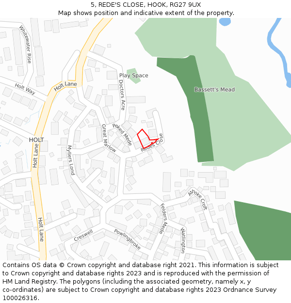 5, REDE'S CLOSE, HOOK, RG27 9UX: Location map and indicative extent of plot