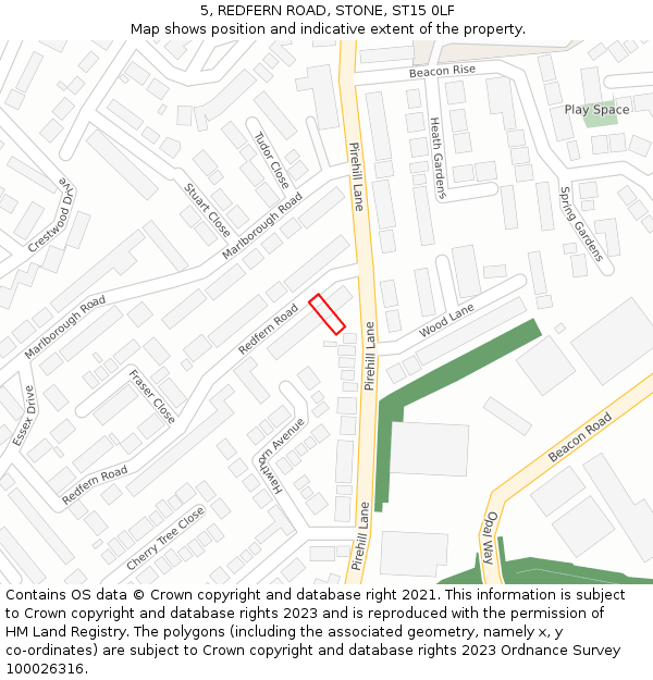 5, REDFERN ROAD, STONE, ST15 0LF: Location map and indicative extent of plot