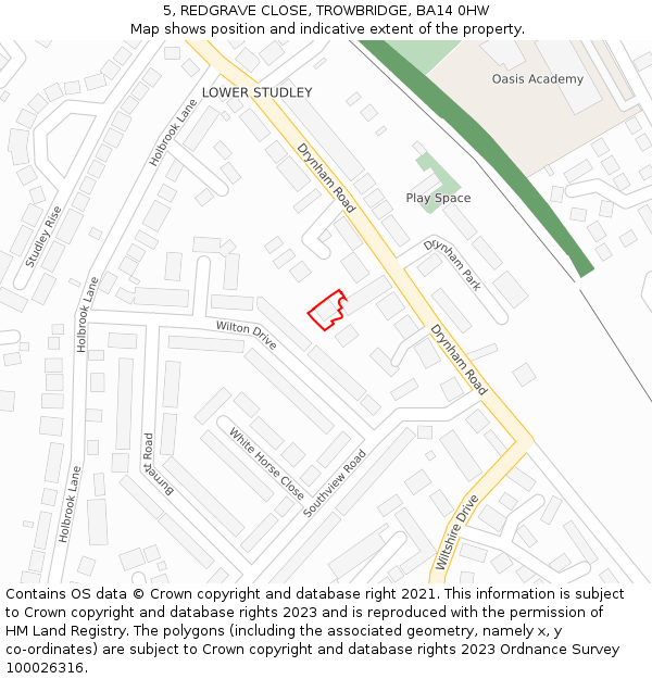 5, REDGRAVE CLOSE, TROWBRIDGE, BA14 0HW: Location map and indicative extent of plot