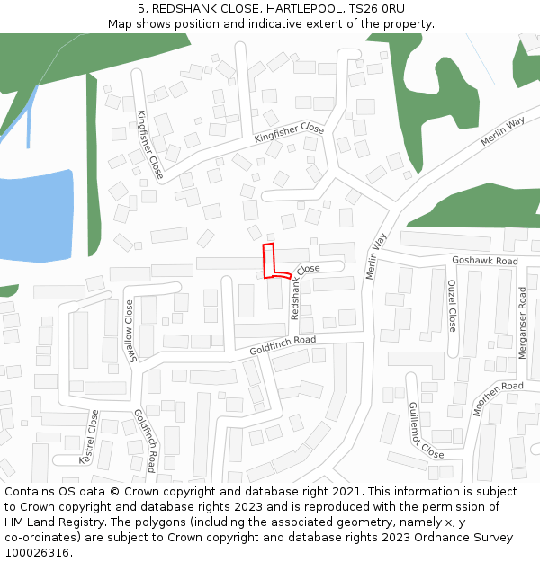 5, REDSHANK CLOSE, HARTLEPOOL, TS26 0RU: Location map and indicative extent of plot