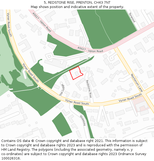 5, REDSTONE RISE, PRENTON, CH43 7NT: Location map and indicative extent of plot