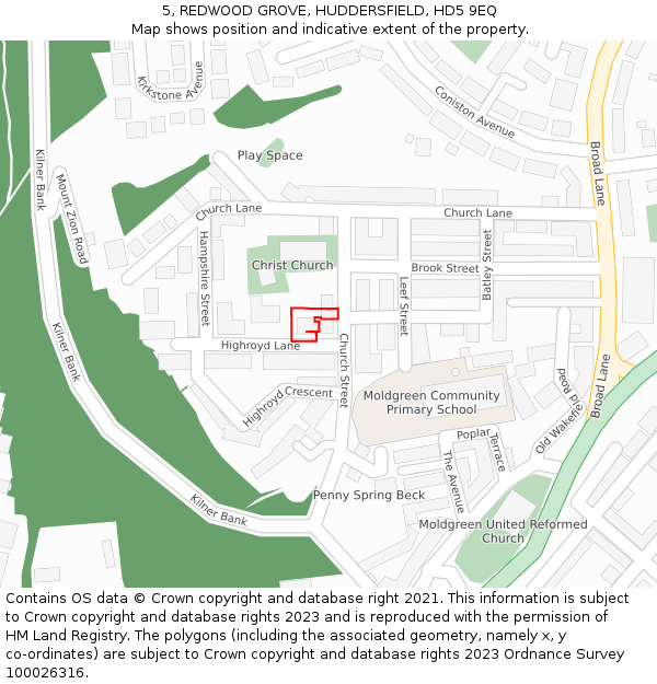 5, REDWOOD GROVE, HUDDERSFIELD, HD5 9EQ: Location map and indicative extent of plot