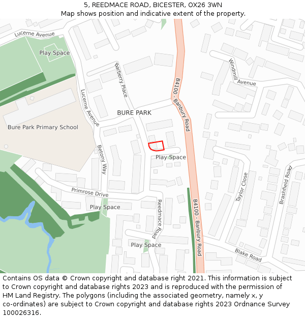 5, REEDMACE ROAD, BICESTER, OX26 3WN: Location map and indicative extent of plot