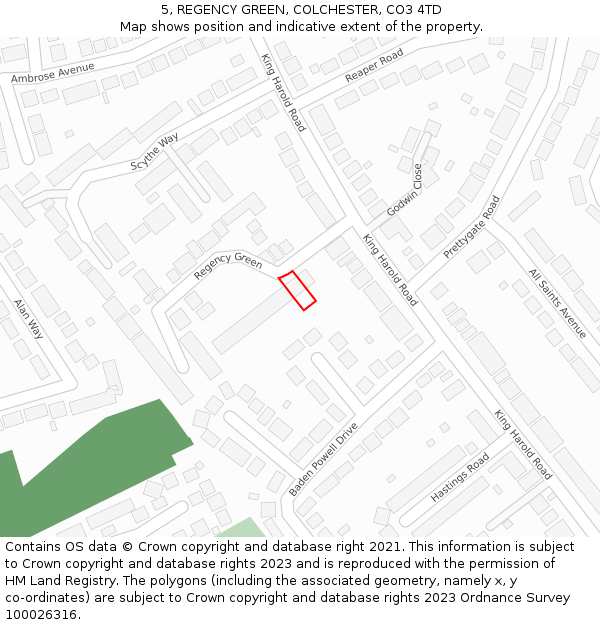 5, REGENCY GREEN, COLCHESTER, CO3 4TD: Location map and indicative extent of plot