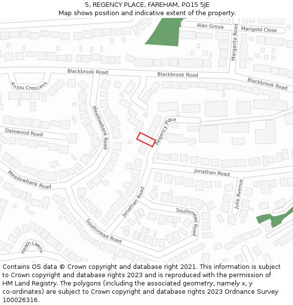 5, REGENCY PLACE, FAREHAM, PO15 5JE: Location map and indicative extent of plot