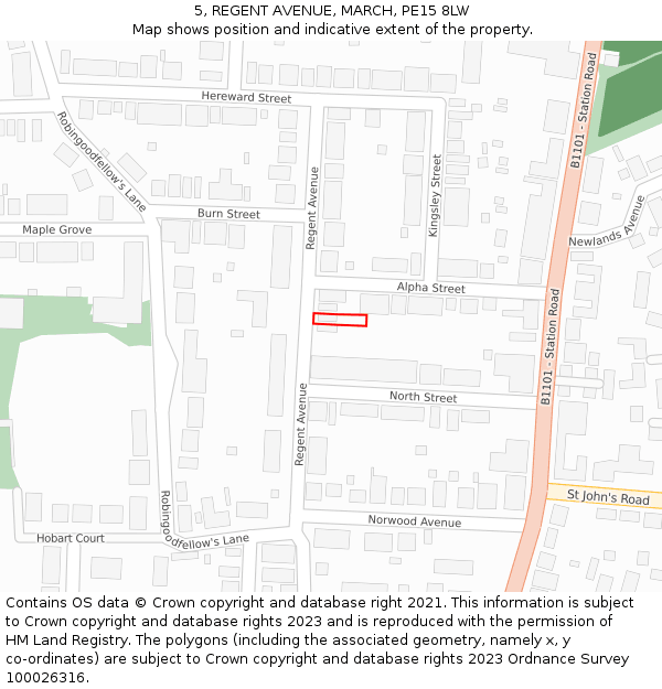 5, REGENT AVENUE, MARCH, PE15 8LW: Location map and indicative extent of plot