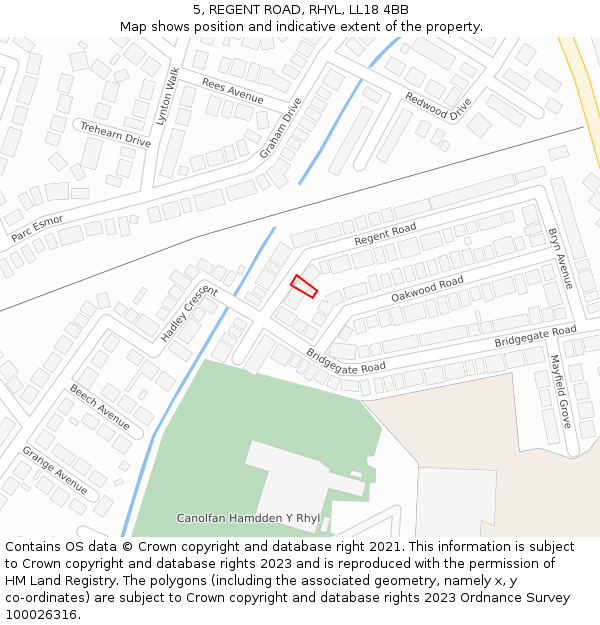 5, REGENT ROAD, RHYL, LL18 4BB: Location map and indicative extent of plot