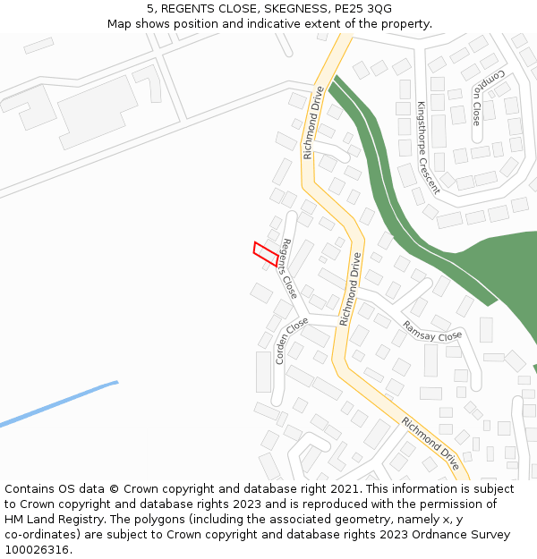 5, REGENTS CLOSE, SKEGNESS, PE25 3QG: Location map and indicative extent of plot