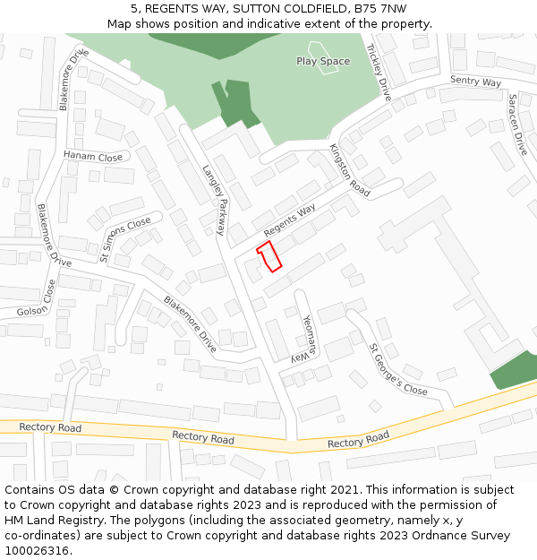 5, REGENTS WAY, SUTTON COLDFIELD, B75 7NW: Location map and indicative extent of plot