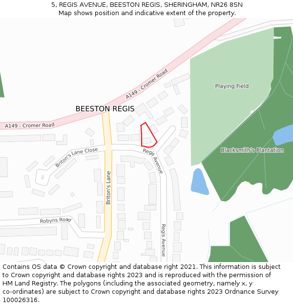 5, REGIS AVENUE, BEESTON REGIS, SHERINGHAM, NR26 8SN: Location map and indicative extent of plot