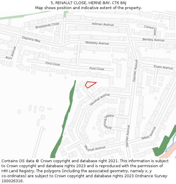 5, RENAULT CLOSE, HERNE BAY, CT6 8AJ: Location map and indicative extent of plot