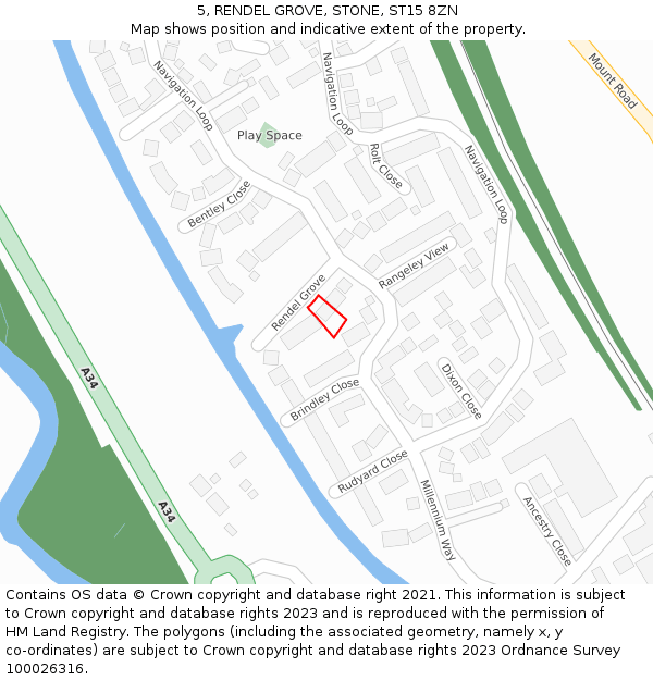 5, RENDEL GROVE, STONE, ST15 8ZN: Location map and indicative extent of plot