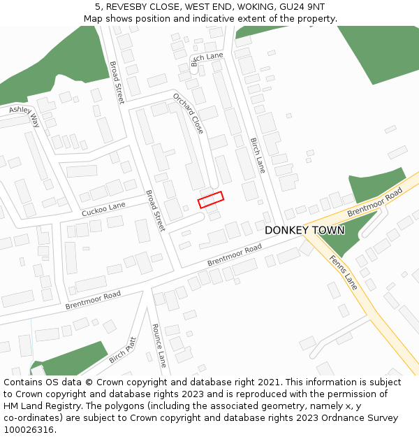 5, REVESBY CLOSE, WEST END, WOKING, GU24 9NT: Location map and indicative extent of plot