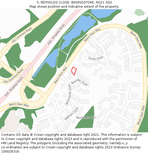 5, REYNOLDS CLOSE, BASINGSTOKE, RG21 3QS: Location map and indicative extent of plot