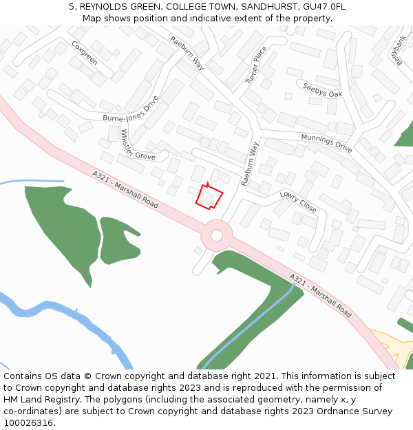 5, REYNOLDS GREEN, COLLEGE TOWN, SANDHURST, GU47 0FL: Location map and indicative extent of plot