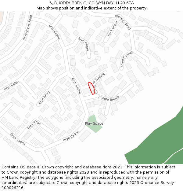 5, RHODFA BRENIG, COLWYN BAY, LL29 6EA: Location map and indicative extent of plot