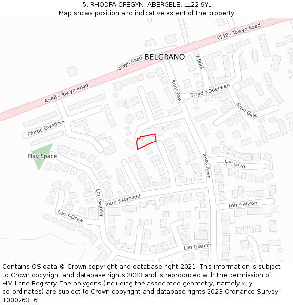 5, RHODFA CREGYN, ABERGELE, LL22 9YL: Location map and indicative extent of plot