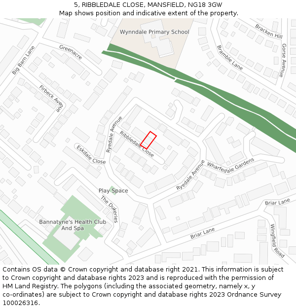 5, RIBBLEDALE CLOSE, MANSFIELD, NG18 3GW: Location map and indicative extent of plot