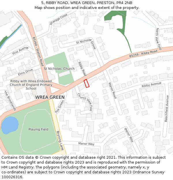 5, RIBBY ROAD, WREA GREEN, PRESTON, PR4 2NB: Location map and indicative extent of plot