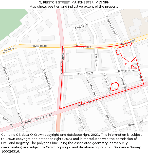 5, RIBSTON STREET, MANCHESTER, M15 5RH: Location map and indicative extent of plot