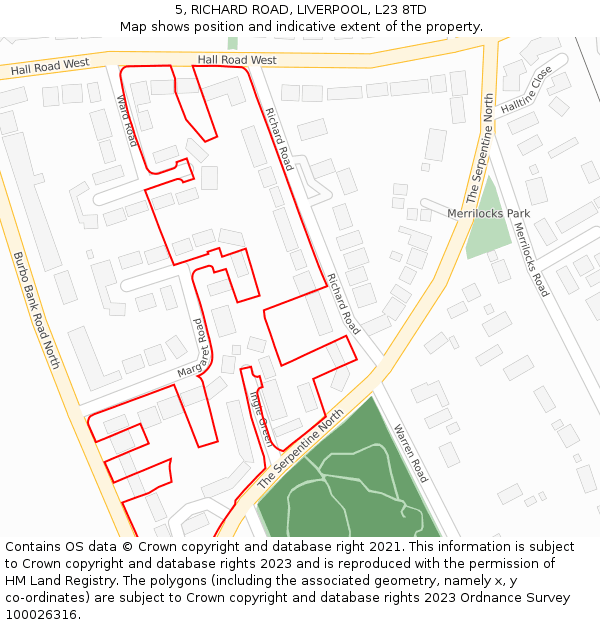 5, RICHARD ROAD, LIVERPOOL, L23 8TD: Location map and indicative extent of plot