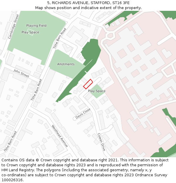 5, RICHARDS AVENUE, STAFFORD, ST16 3FE: Location map and indicative extent of plot