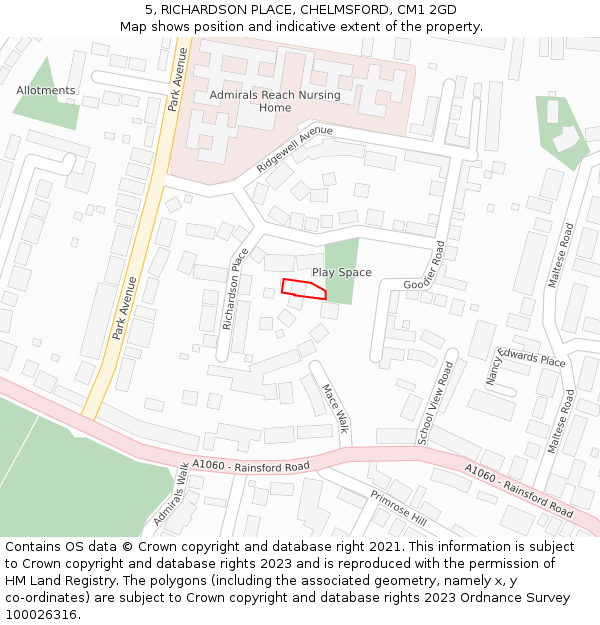 5, RICHARDSON PLACE, CHELMSFORD, CM1 2GD: Location map and indicative extent of plot