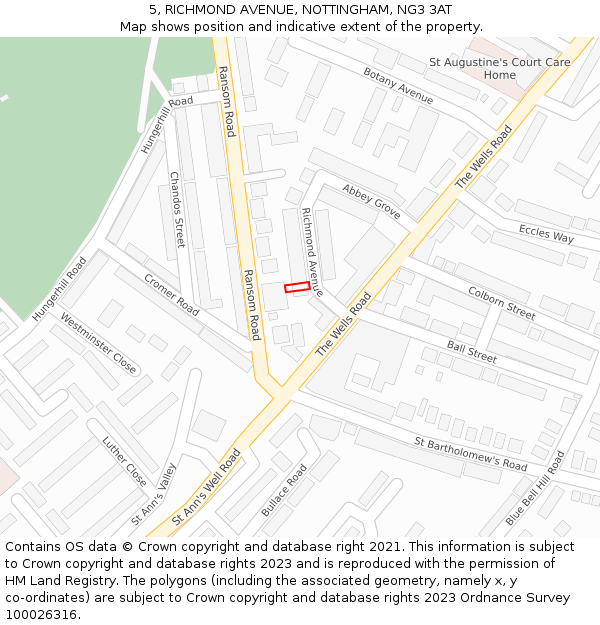 5, RICHMOND AVENUE, NOTTINGHAM, NG3 3AT: Location map and indicative extent of plot