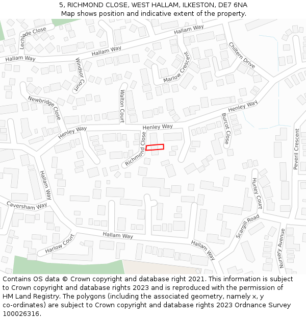 5, RICHMOND CLOSE, WEST HALLAM, ILKESTON, DE7 6NA: Location map and indicative extent of plot