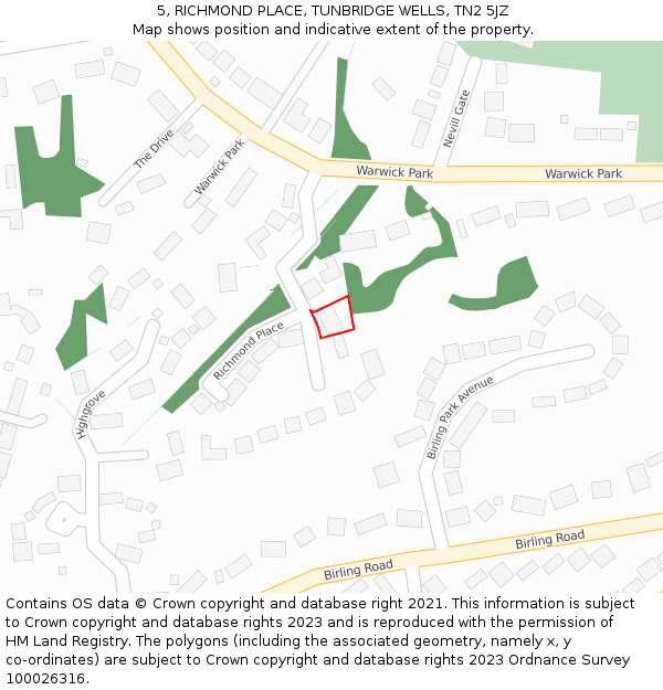 5, RICHMOND PLACE, TUNBRIDGE WELLS, TN2 5JZ: Location map and indicative extent of plot