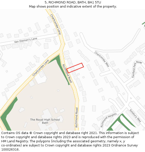 5, RICHMOND ROAD, BATH, BA1 5TU: Location map and indicative extent of plot