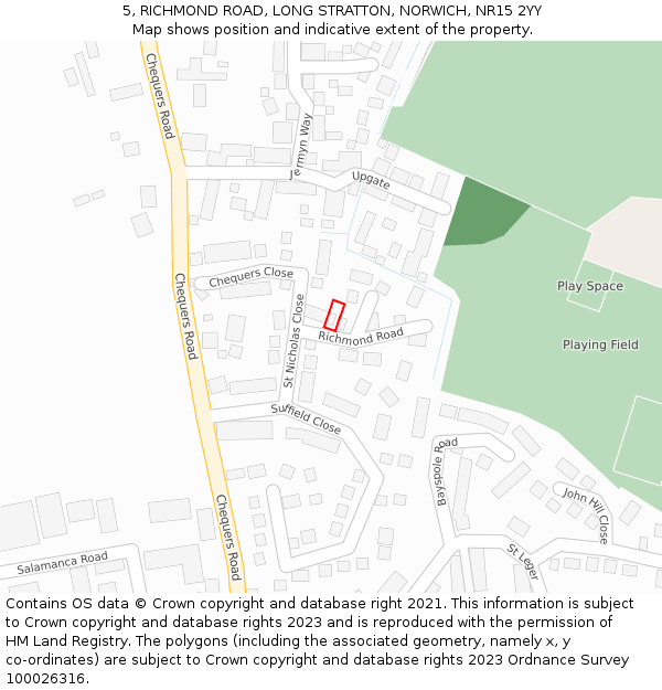 5, RICHMOND ROAD, LONG STRATTON, NORWICH, NR15 2YY: Location map and indicative extent of plot