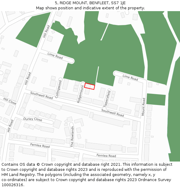 5, RIDGE MOUNT, BENFLEET, SS7 1JE: Location map and indicative extent of plot