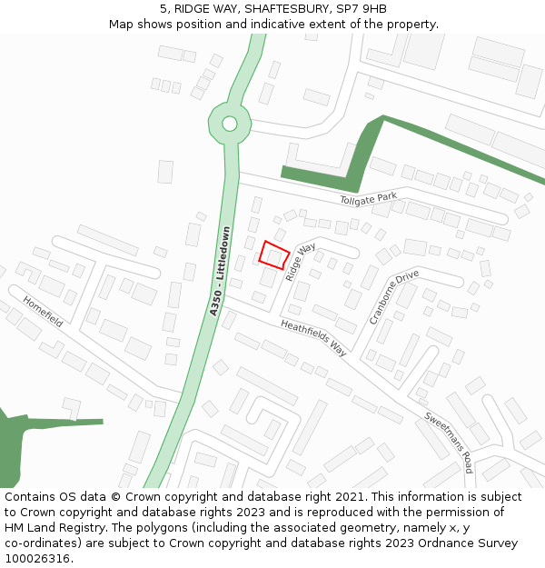 5, RIDGE WAY, SHAFTESBURY, SP7 9HB: Location map and indicative extent of plot