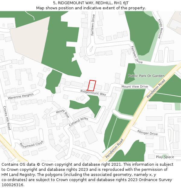 5, RIDGEMOUNT WAY, REDHILL, RH1 6JT: Location map and indicative extent of plot