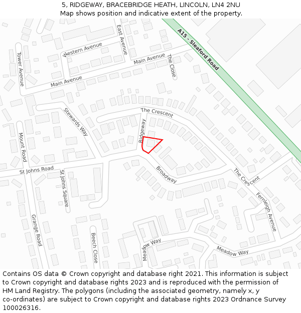 5, RIDGEWAY, BRACEBRIDGE HEATH, LINCOLN, LN4 2NU: Location map and indicative extent of plot