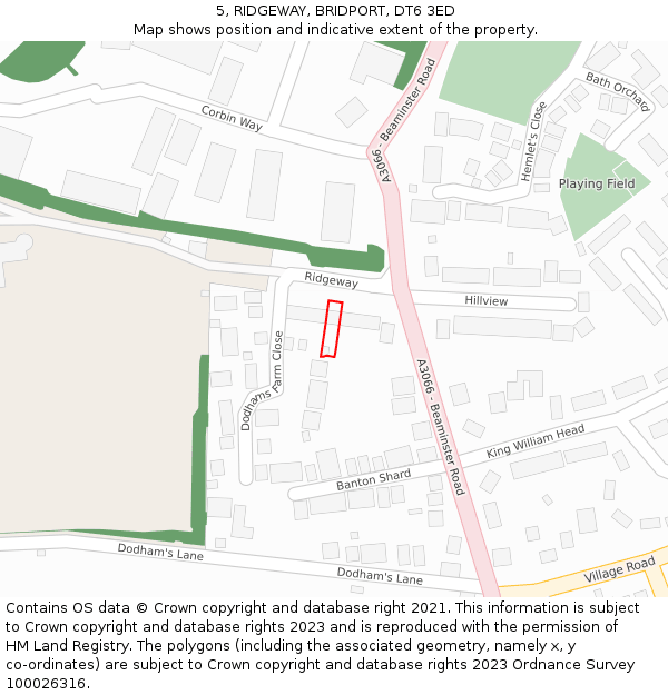 5, RIDGEWAY, BRIDPORT, DT6 3ED: Location map and indicative extent of plot