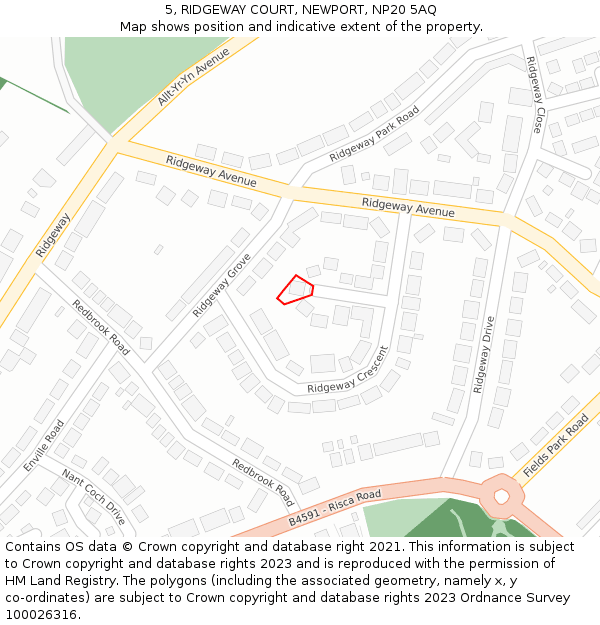 5, RIDGEWAY COURT, NEWPORT, NP20 5AQ: Location map and indicative extent of plot